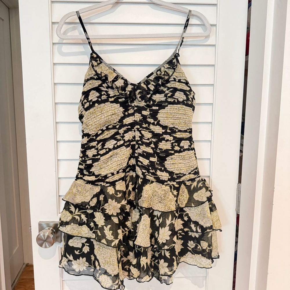 Divided Floral Chiffon Mini Dress Sz S Dark Fairy Pleated Ruffle Romantic